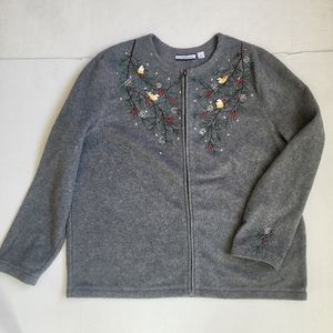 Croft & Barrow Winter Christmas Fleece Cardigan Sweater Gray Women Size L …